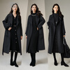 Late white, loose-fitting, relaxed wool coat, winter lace-up design, warm long coat for women, carbon gray M