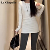 La Chapelle thickened round neck bottoming shirt mid-length T-shirt women's autumn and winter waist slim fit top white M