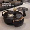 Chengyi 2025 new black glass coffee table Italian minimalist slate living room home light luxury high-end simple round combination