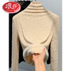 Langsha European velvet half turtleneck lace bottoming shirt for women, autumn and winter inner warm top, apricot-velvet, thickened M
