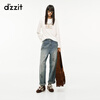 DZZIT long-sleeved T-shirt 2026 spring new style simple retro printed round neck loose top for women 3K1BA079J light khaki XS