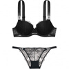 Victoria's Secret Letter V-shaped fixed double strap bra low-waist triangle underwear set for women Suit (Black) M 34C+(75C+M)