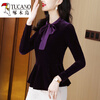 Woodpecker (TUCANO) gold velvet shirt women's long-sleeved bottoming shirt spring, autumn and winter new style waist skirt top mom style noble lining navy blue M recommended 85-100 pounds