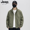 JEEP SPIRIT Men's Jacket Spring and Autumn 2026 New Trendy Brand Stand Collar Loose Casual Men's Top Work Jacket Men's Spring Green L (Recommended 110-130 catties)