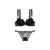 Victoria's Secret Letter V-shaped fixed double strap bra low-waist triangle underwear set for women Suit (Black) M 34C+(75C+M)