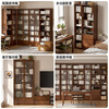 Genji Muyu solid wood dust-proof glass door bookcase background wall floor-to-ceiling whole wall bookshelf simple display cabinet 0.8 meters double door gray glass
