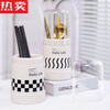 MZXM Japanese imported quality chopstick tube household creative ins drain chopstick cage tableware with lid storage shelf chopsticks black and white checkerboard
