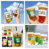 Miaopule Lemon Tea Cup Disposable Covered Milk Tea Cup for Street Fighting, Household Cup Set, Commercial Customized Cup (Five-piece Set) Green Rich-Cup-Flat Lid-Straw-Leak-proof Paper 50 Sets+700ml