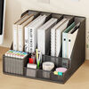 XAOIMI Desktop File Storage Rack Vertical File Rack Desktop Storage Rack A4 File Box Student Information Organizing Rack Black-Five Links + Pen Holder Upgraded Density Network Integrated Design