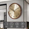 Copper Master 2025 new walnut solid wood wall clock light luxury high-end atmospheric wall clock living room restaurant home quartz clock 40CM-aluminum gold surface-silent movement