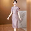 Drop-off station cheongsam dress, spring and summer slimming, high-end banquet dress, grandma dress, wedding banquet, noble, can be worn at ordinary times, purple suit M