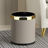 Mavobo trash can white stripes fashion home living room light luxury creative kitchen bedroom bathroom office large capacity without lid milk tea color 14L gold ring new product