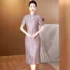 Drop-off station cheongsam dress, spring and summer slimming, high-end banquet dress, grandma dress, wedding banquet, noble, can be worn at ordinary times, purple suit M