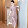 Drop-off station cheongsam dress, spring and summer slimming, high-end banquet dress, grandma dress, wedding banquet, noble, can be worn at ordinary times, purple suit M