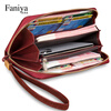 Fania Women's Wallet 2025 New Long Genuine Leather Women's Clutch Wallet Zipper Wallet Card Bag Clutch Bag Burgundy