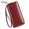Fania Women's Wallet 2025 New Long Genuine Leather Women's Clutch Wallet Zipper Wallet Card Bag Clutch Bag Burgundy