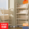 Mobile bookshelf with wheels floor-standing baby and children's picture book shelf simple iron small low bookcase student bedside bookshelf ZSZW01 milk white 3 layers