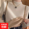 Velvet bottoming shirt for women in winter, high-end and thickened, 2025 new style, stylish inner half turtleneck, warm stand-up collar top, off-white L 100-120 catties