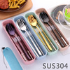 Buyer Star Spoon Chopstick Set 304 Stainless Steel Korean Tableware Portable Tableware Student Children Chopsticks Spoon Fork Spoon+Chopstick+Wheat Box Noble Silver