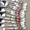 Xingyue Korean version red rose ceramic handle spoon spoon small spoon western food knife and fork fruit fork coffee small spoon long handle spoon 2 pack/red rose small coffee spoon