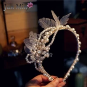 Koreański stroik ślubny głowa kwiat super wróżka ślubna wróżka uroda klip kolczyk zestaw biżuteria ślubna sukienka akcesoria_Bidi Qing obręcz z koralików ryżowych zestaw