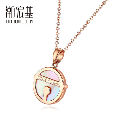 Chao Acer Chj Jewellery Doraemon Bell Shell 18k Gold Rose Gold Color Gold Necklace Female Models