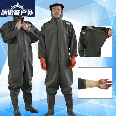 Yao Shenghong Shiyu full body waders one-piece thickened lotus root suit  catching fish fishing waterproof fish trousers waders rain pants belly  small version green knitted gloves body 38 insole belt