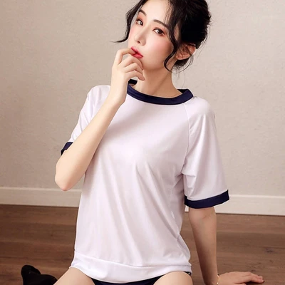 セクシーなランジェリーセクシーなセクシーな制服の誘惑女性の純粋な服の誘惑セクシーなスーツかわいい純粋なキャンパスのユースショーツゲームの制服コスプレ服 青い靴下なし