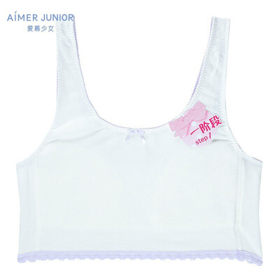 Aimer children's underwear all-match vest mid-length modal sports underwear  developmental student girl bra AJ111242 light green 160