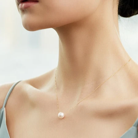 Jingrun Qingyi G18K gold round seawater pearl pendant 8-8.5mm42cm light luxury fashion birthday gift for girlfriend