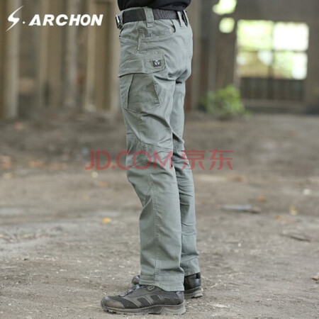 Archon thunder and lightning tactical pants men's slim spring and autumn military fan clothing camouflage pants multi-pocket commuter pants outdoor overalls training pants gray green L size recommended 140-160 catties