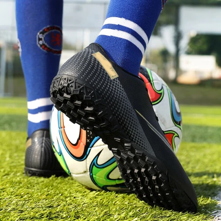 Soccer shoes men's broken nails breathable adult round TF children's football shoes broken nails girls primary school students big children sports youth sneakers long sole leather feet broken rubber training shoes MIDFN black broken nails 41