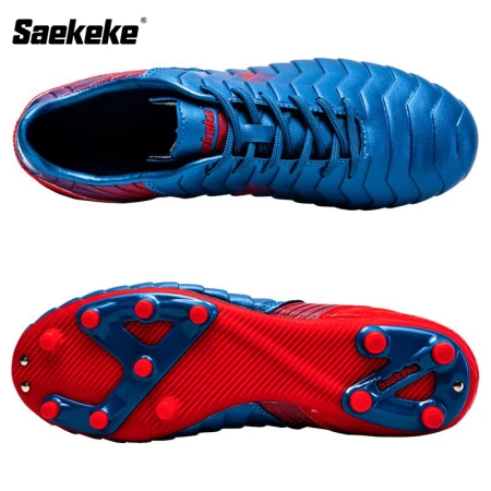 Saekeke Saekeke football shoes men's TF broken nails adult AG spikes training game sneakers children and adolescents middle school students campus club natural lawn spikes FG/AG blue red 36 one size too big