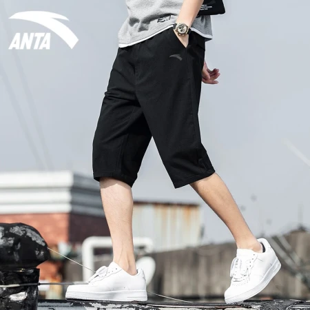 Anta Sports Pants Men's Cropped Pants 2022 Summer Thin Woven Breathable Shorts Middle Pants Running Fitness Basketball Casual Pants Ice Silk Beach Pants Sportswear Men's Wear-2Basic Black M/170