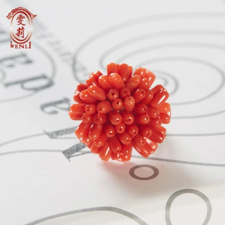 Wenli Jewelry Coral Ring Gemstone Red Coral Woven Ring Colored Treasure Coral Ring Birth Year Red Birthday Gift for Mother, Wife and Girlfriend