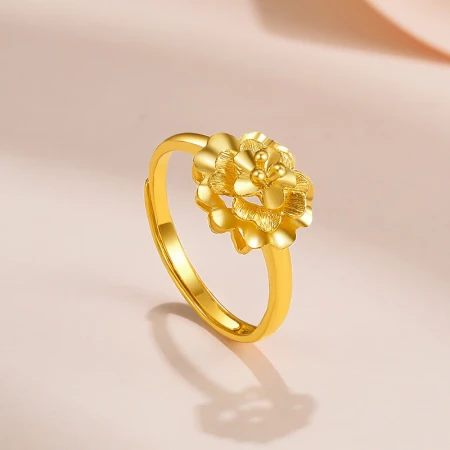 Saturday blessing jewelry full gold 999 gold ring women's peony flower ring price AA017509 live mouth about 2.8g
