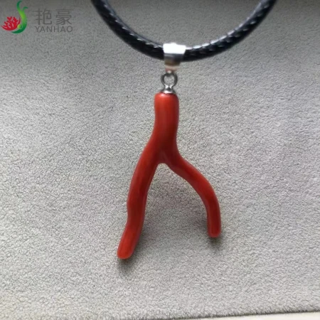 Yanhao [with authentication certificate] original branch coral necklace natural red coral original branch tree fork coral pendant leather rope necklace 520 Valentine's Day for girlfriend wife birthday gift natural red coral original branch tree fork silver pendant leather rope necklace model 11