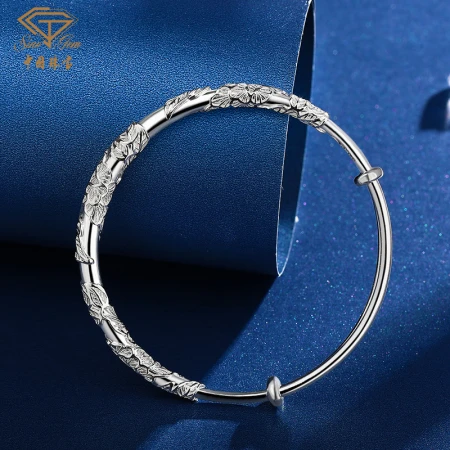 Chinese Jewelry Pure Silver 999 Blooming Blossom Women's Push-pull Solid Silver Bracelet Birthday Gift for Girlfriend Wife Mom