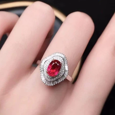 Nanyang Peninsula Pigeon's Blood Ruby Ring 18K Gold Inlaid Diamond Color Treasure Ring Lady Temperament Fashion Luxury Accessories Valentine's Day Gift [Custom Deposit] Contact customer service to order, deposit 2000