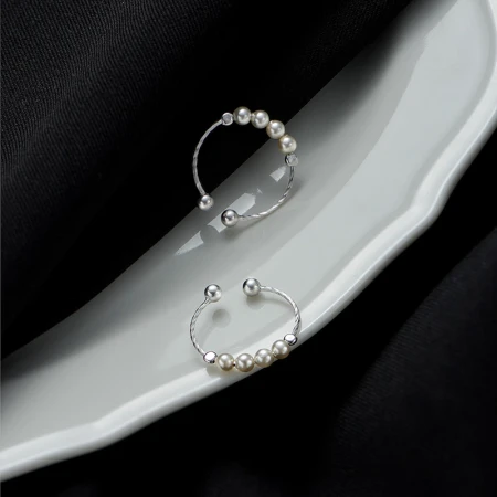 Silver ring female niche design pearl cold style advanced retro ins trendy index finger opening adjustment tail ring pearl ring [one]