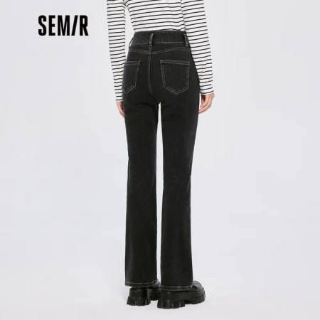 Semir Senma jeans women's brushed flared pants basic retro 2022 autumn and winter fashion ladies trousers show leg length 109722124023 denim black 27
