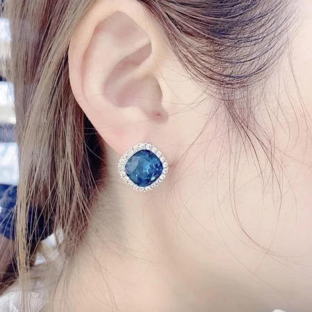 Jiuweiya 925 silver needle pearl earrings women's new flash diamond temperament Korean personality simple and versatile earrings net red trendy earrings JYD0178 blue three-dimensional earrings