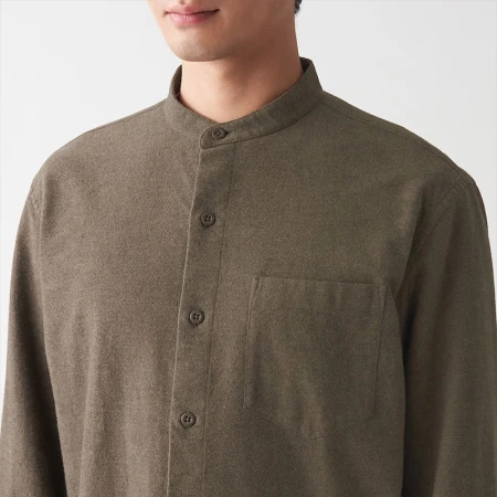 MUJI Men's Flannel Stand Collar Shirt Long Sleeve Casual All-Match Shirt ACA75C1A Faded Beige L