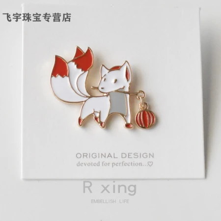 National wind small fox brooch ins tide Japanese national tide cartoon cute student badge ancient style gender pin male and female collar pin bag coat buckle pin decoration national wind fox-Special Offer