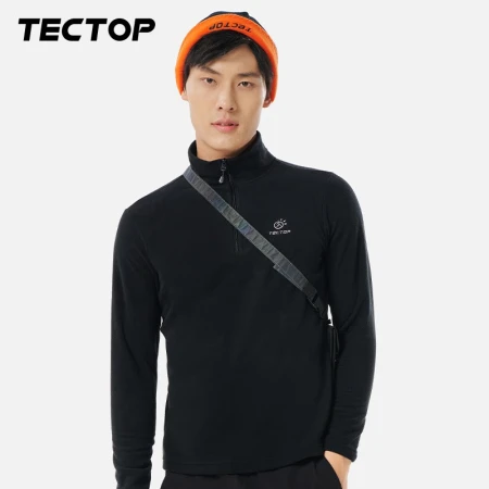 Tantuo TECTOP fleece men's and women's zipper stand collar bottoming shirt thickened warm pullover sweater men's black M