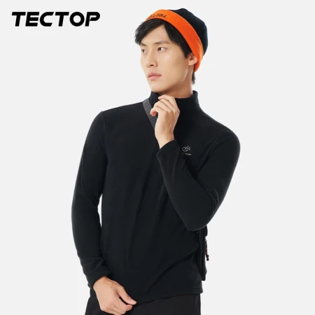 Tantuo TECTOP fleece men's and women's zipper stand collar bottoming shirt thickened warm pullover sweater men's black M