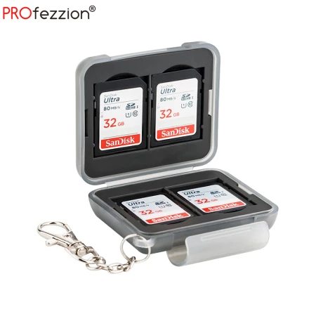 PROfezzion SD card box memory card memory card protection storage box Canon Sony Fuji Nikon micro-SLR camera flash memory card holder card bag accessories can accommodate 4 SD/SDHC/SDXC cards