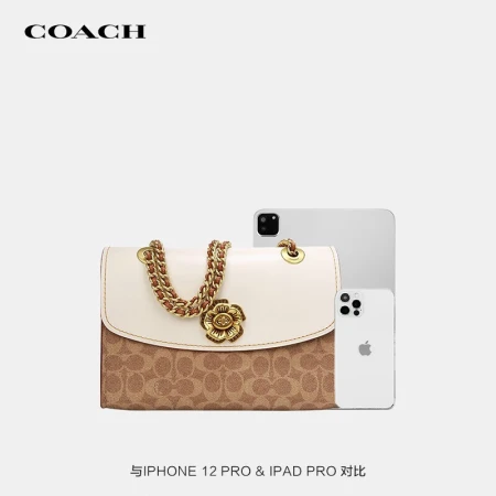 Coach COACH luxury PARKER series send girlfriend lady camellia single shoulder Messenger bag beige color matching 30585 B4/HA [brand authorized official direct supply]