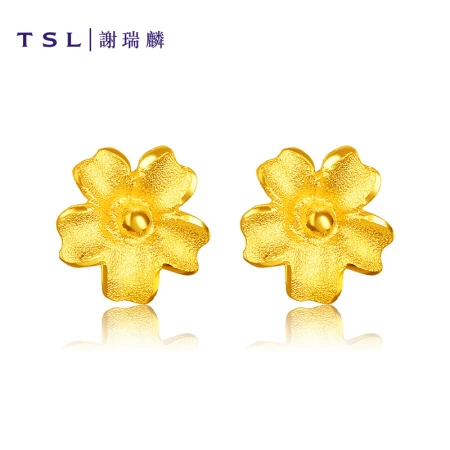 TSL Xie Ruilin gold earrings gold earrings women's fashion frosted simple hibiscus flower gold earrings earrings gift YM352 straight needle shape about 0.70g