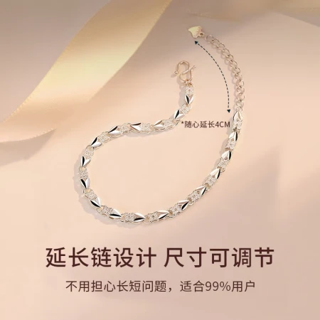 Zhenshang Silver [China Gold] Pure Silver Four-leaf Clover Bracelet Female Couple Wedding Anniversary Birthday Christmas Gift for Girlfriend Wife Girlfriend Fashion Jewelry [Light Luxury Rose Gift Box] 999 Pure Silver-Love Four-leaf Clover Bracelet